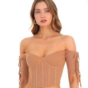 Hera Collection Size SM Ribbed Corset/Bustier. Casual and Color Tan